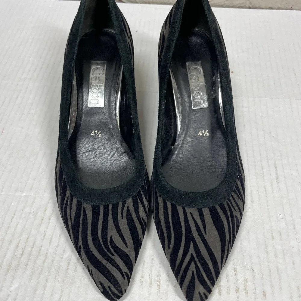GABOR Pump Stacked Heel Pointed‎ Toe Animal Print Slip On Women’s Size 6.5